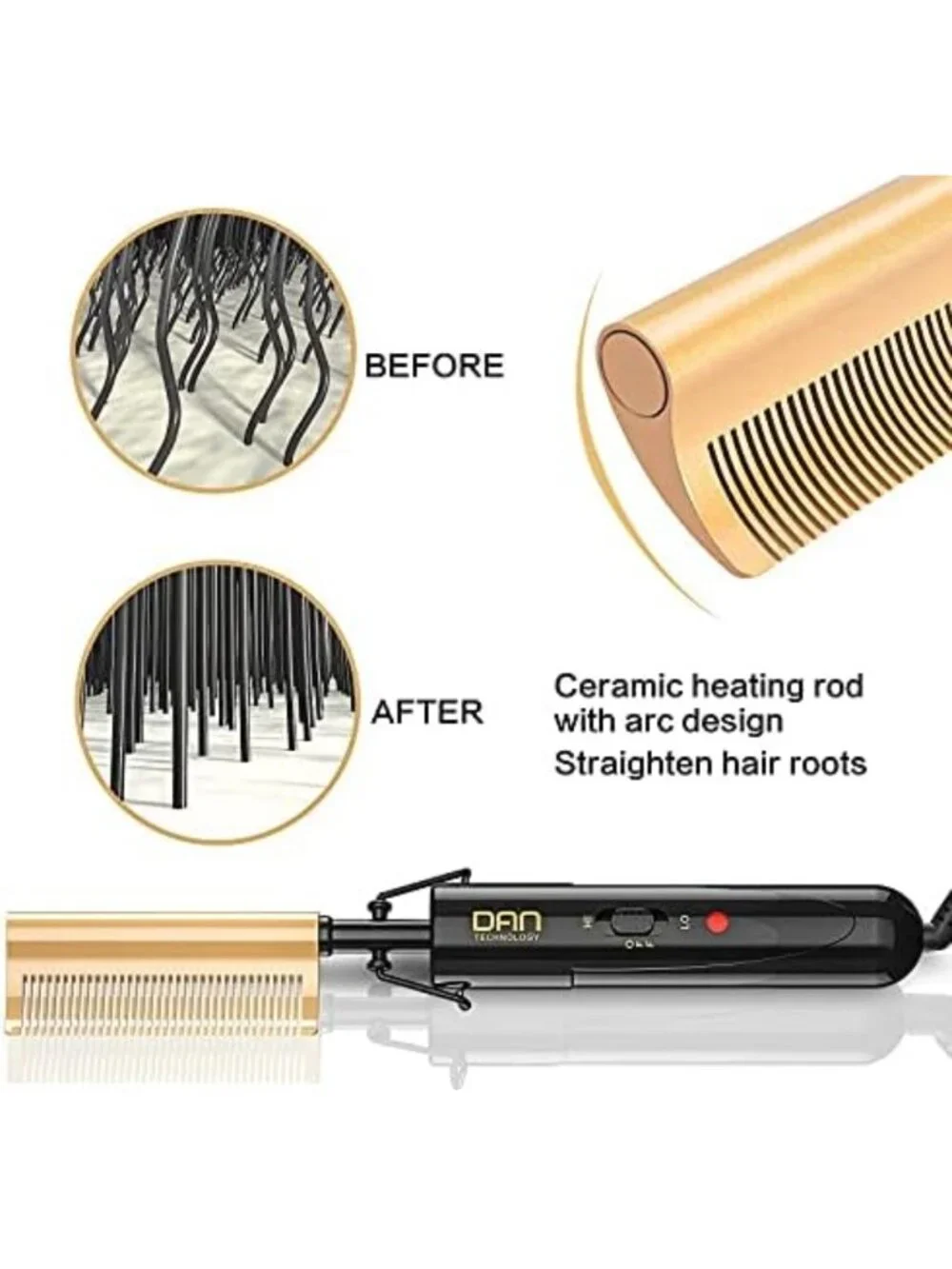 Curved Ceramic Hair Straightener & Heat Press Comb, 450°F Dual Voltage